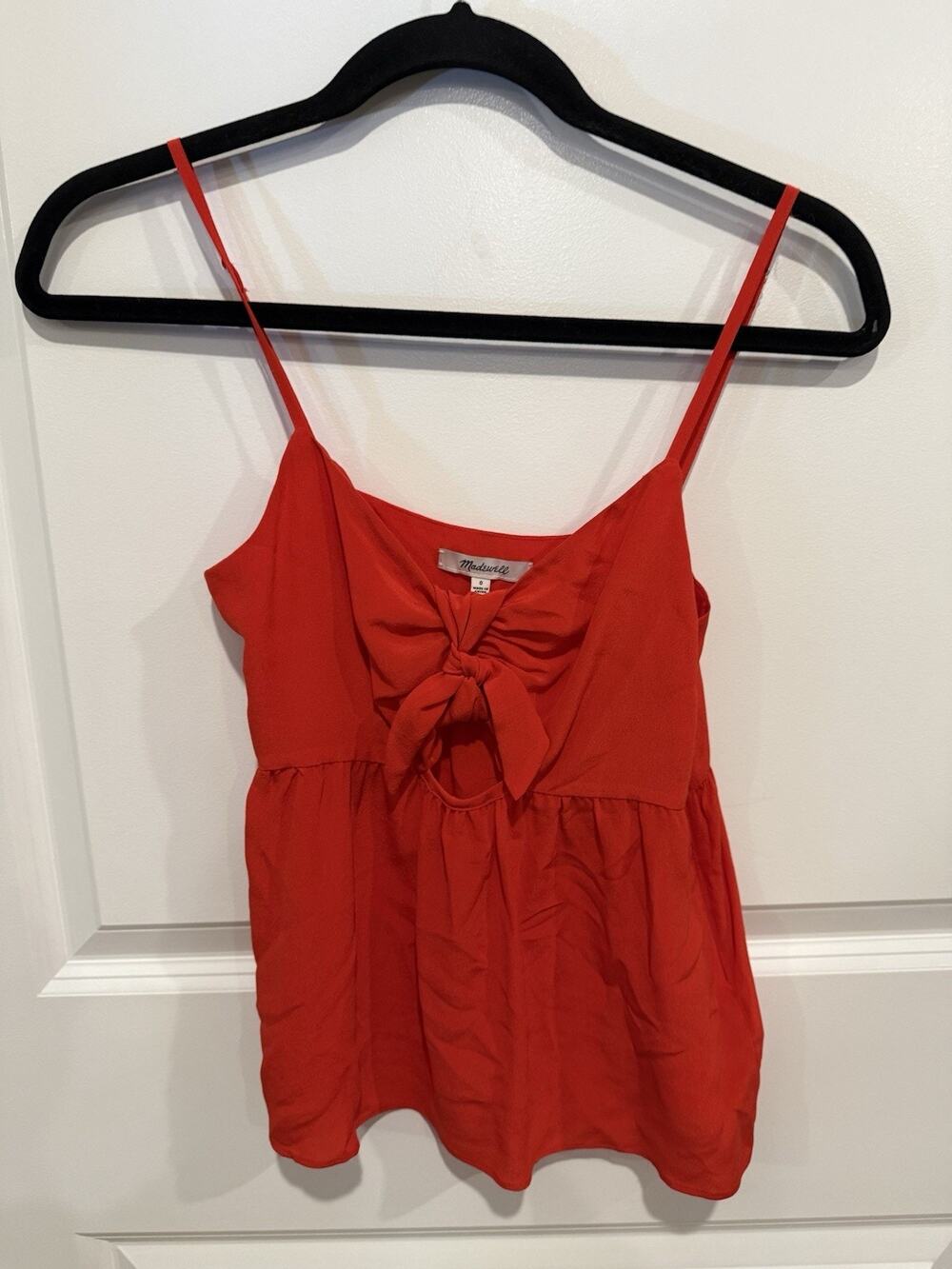 Madewell Tank Top Womens 0 Red V Neck Sleeveless Silk Tie Front Bow Camisole